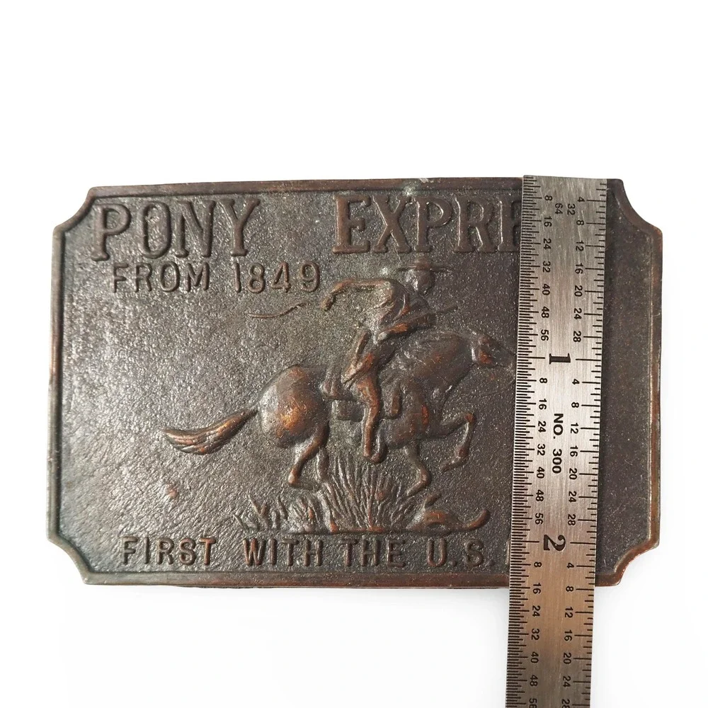 Vintage Pony Express From 1849 Belt Buckle Western Cowboy Horse US Mail Bronze‎
